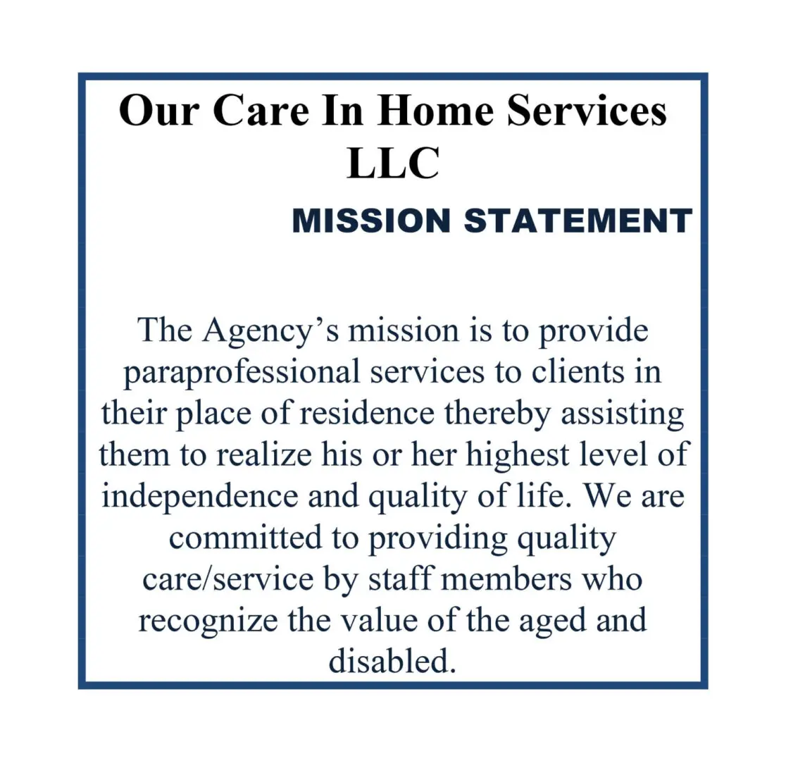 A picture of the care in home services mission statement.